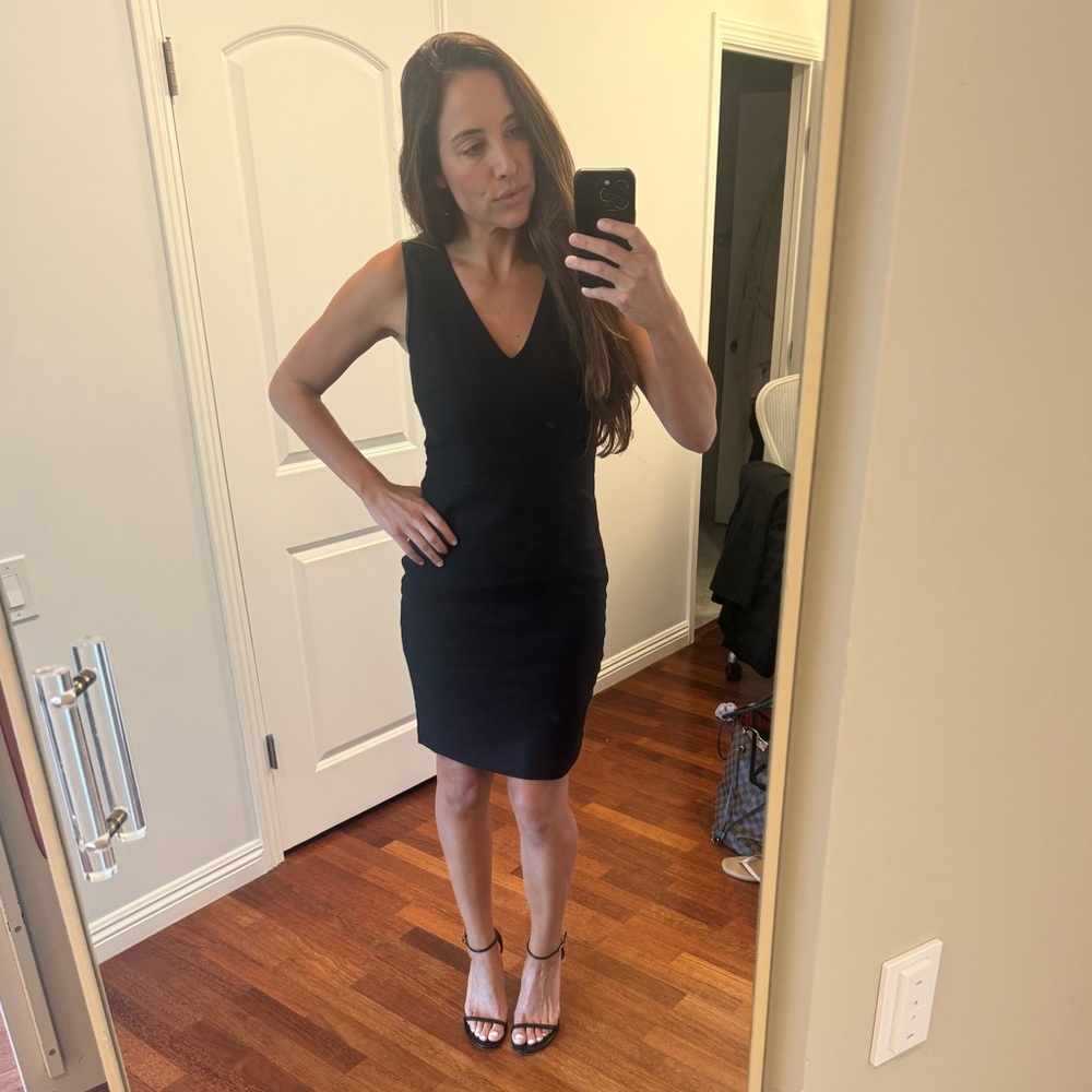 DKNY V-neck Black Linen Sheath Dress